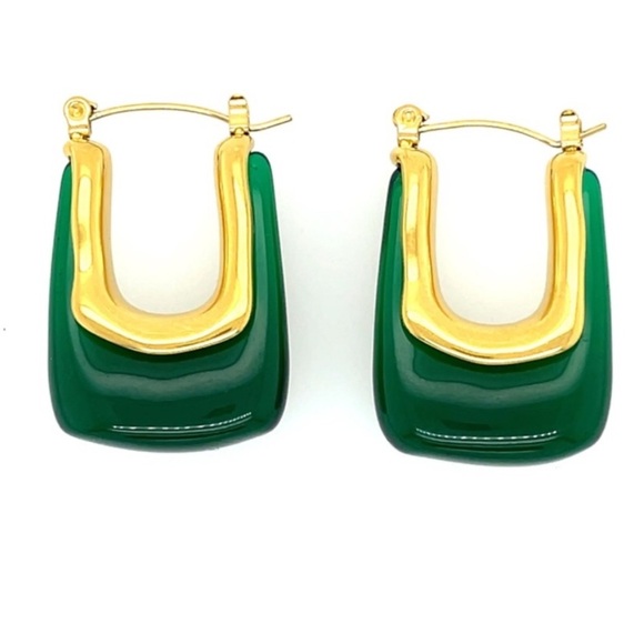 Anthropologie Gold and Green Statement Earrings - Picture 3 of 13